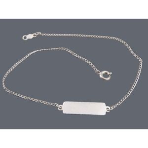 VTG STERLING SILVER Chain Bracelet BLANK ID PANEL No Mono 9" LONG Anklet Mens XL
